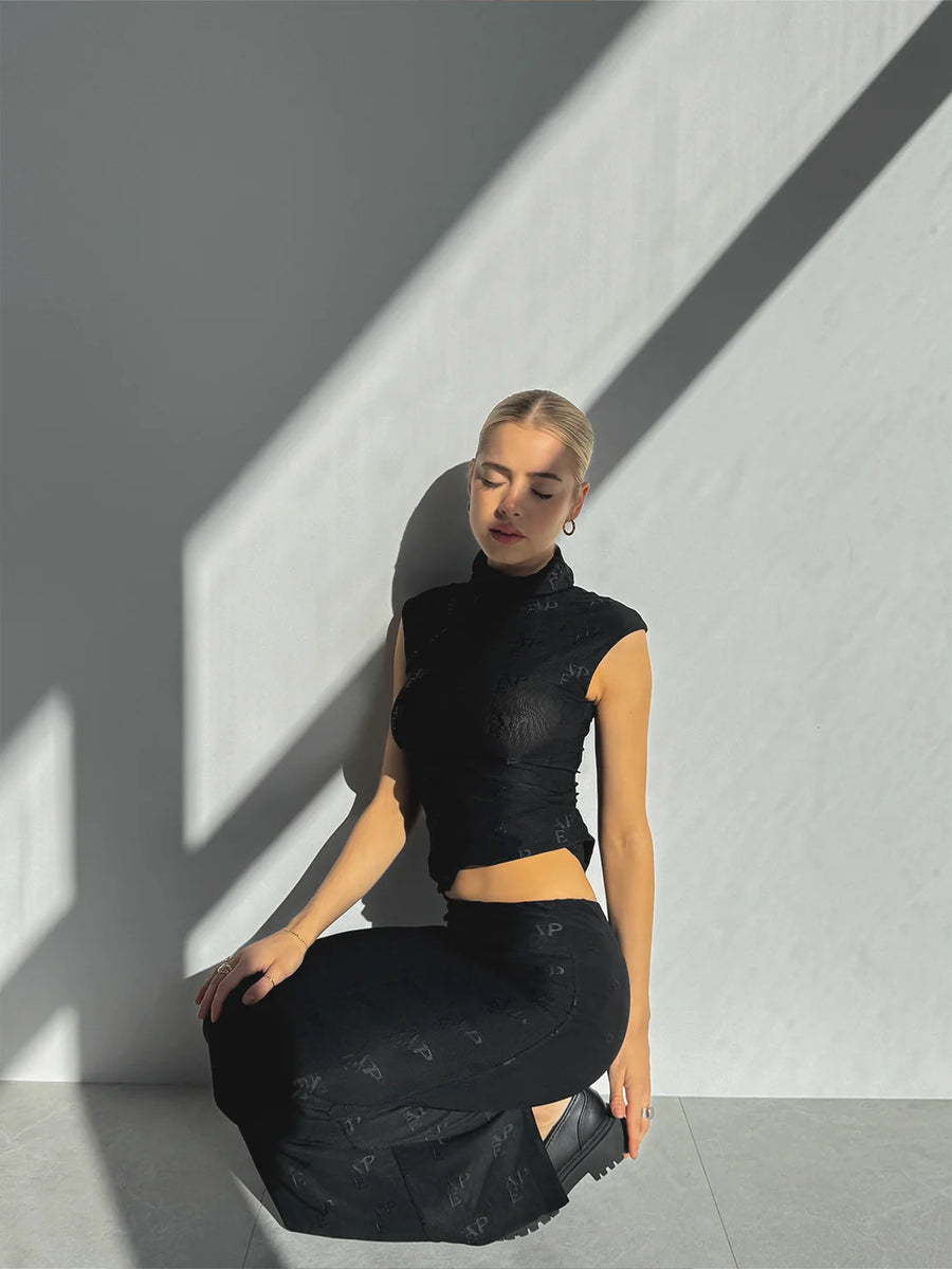 Mesh Turtle Neck Tank Top